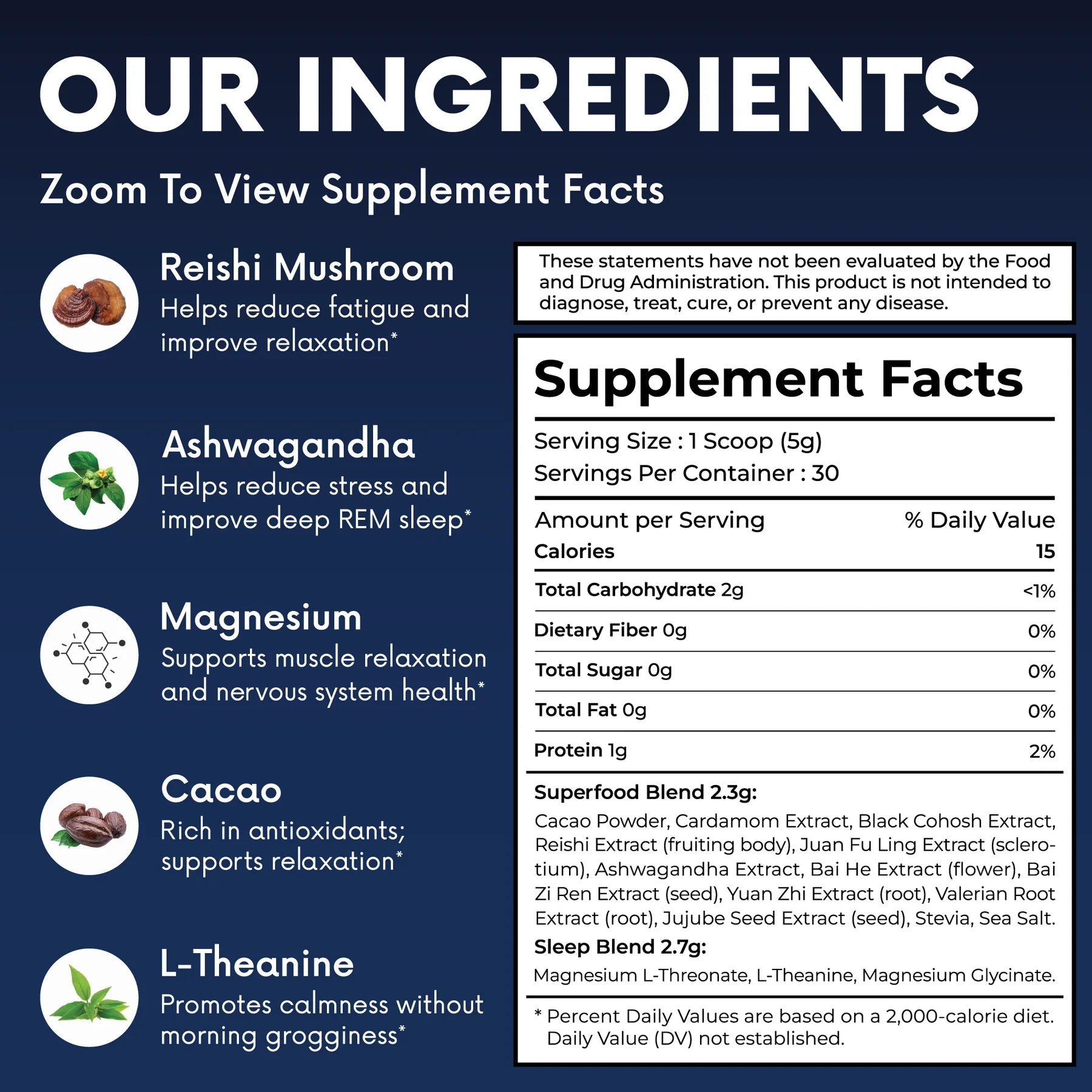 Mellow ingredients and supplement facts panel